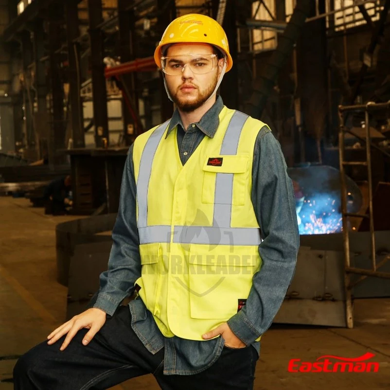 Fr 88%/12 Hi-Vis Yellow Safety Relfective Mens Work Flame Retardant Vest