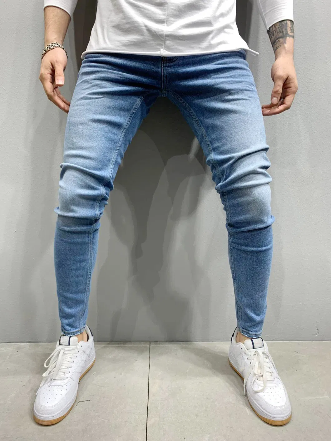 Casual Skinny Jeans Trousers Classica Denim Pants Washed Stretch Jeans for Men