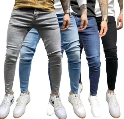 Casual Skinny Jeans Trousers Classica Denim Pants Washed Stretch Jeans for Men